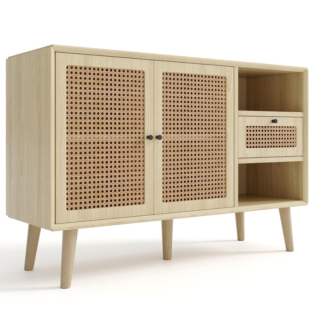 Urban Meuble Sideboard in Eiche Holzoptik mit 1 Schublade und 2 Türen, Beige style landhaus Beige Spanplatte