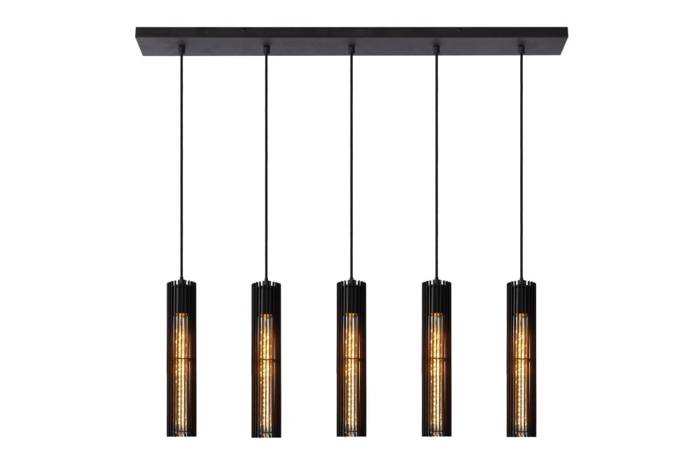 Suspension métal 5 lumières l100cm noir