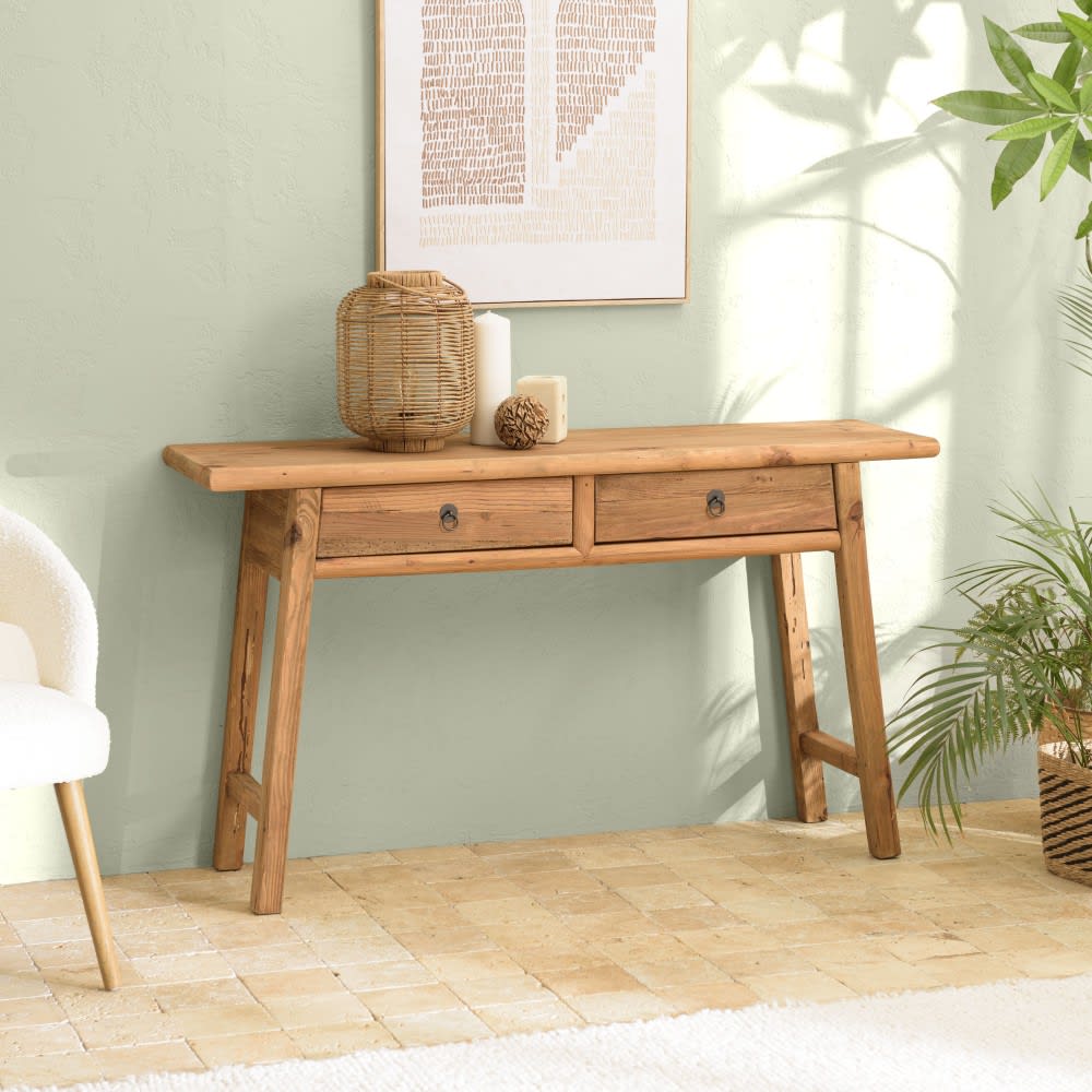 Console 2 tiroirs bois pin recyclé - Maisons du Monde