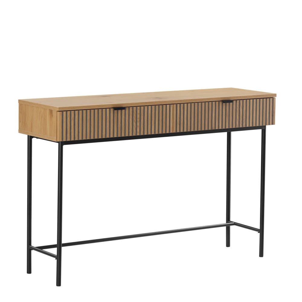 Console 2 tiroirs décor effet bois rainuré