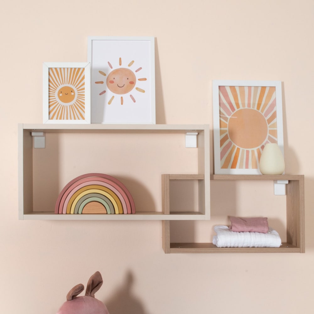 Étagère murale 2 niches laquée beige et décor châtaignier - Maisons du Monde