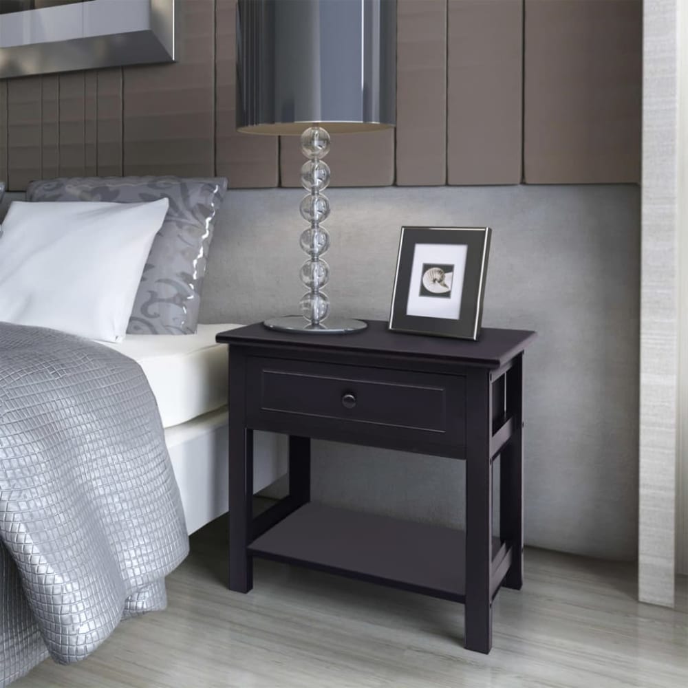 Table de chevet bois noir 40x29x42 cm
