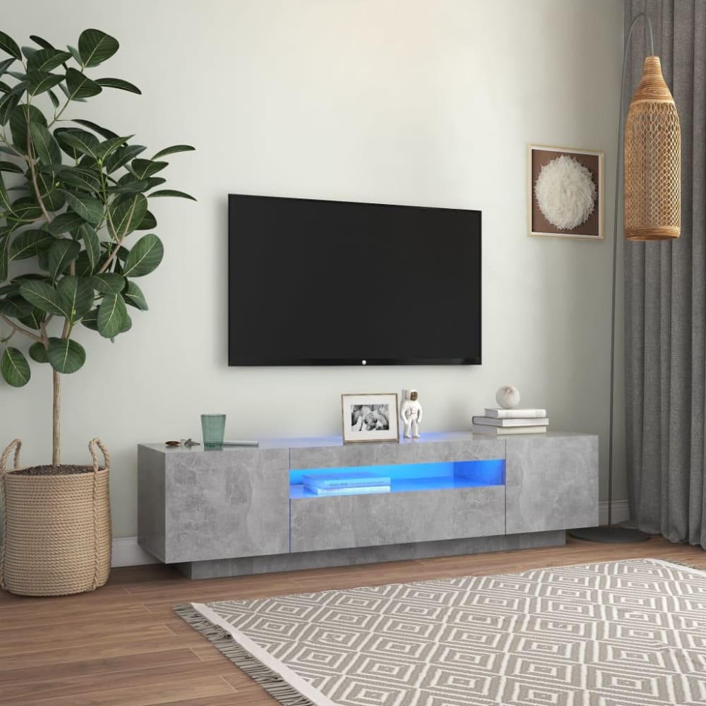 Meuble TV avec lumières LED effet beton gris béton 160x35x40 cm