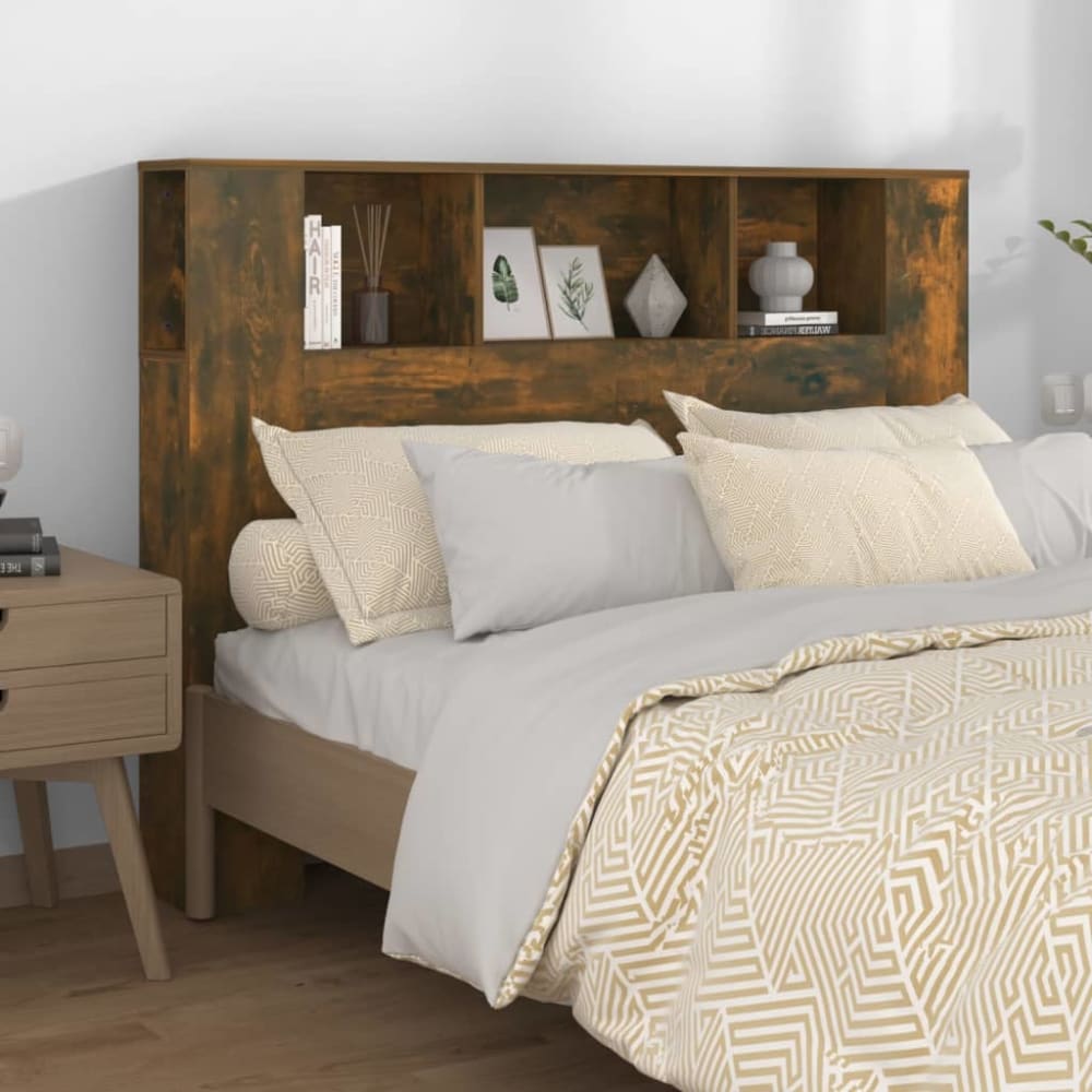 Armoire de tête de lit bois Chêne fumé 140x18,5x104,5 cm