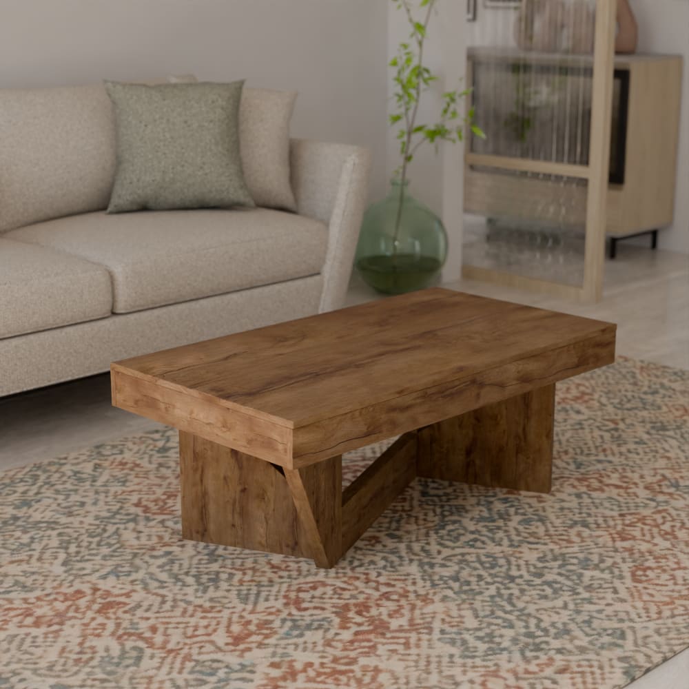 Table basse relevable effet noyer