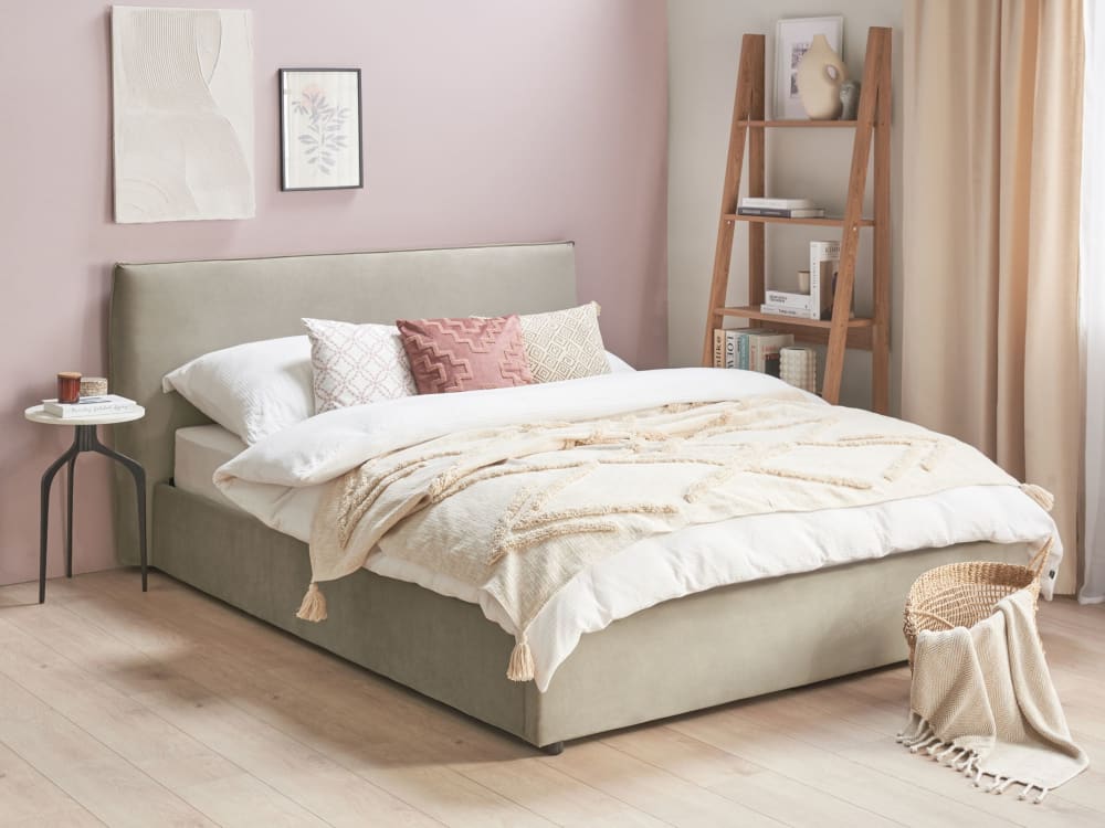 Cadre de lit en tissu beige 160x200
