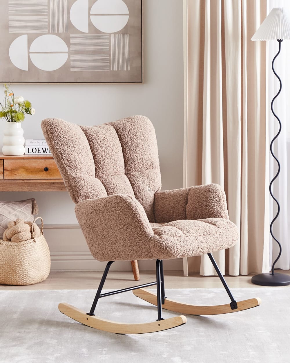 Fauteuil à bascule bouclé beige sable