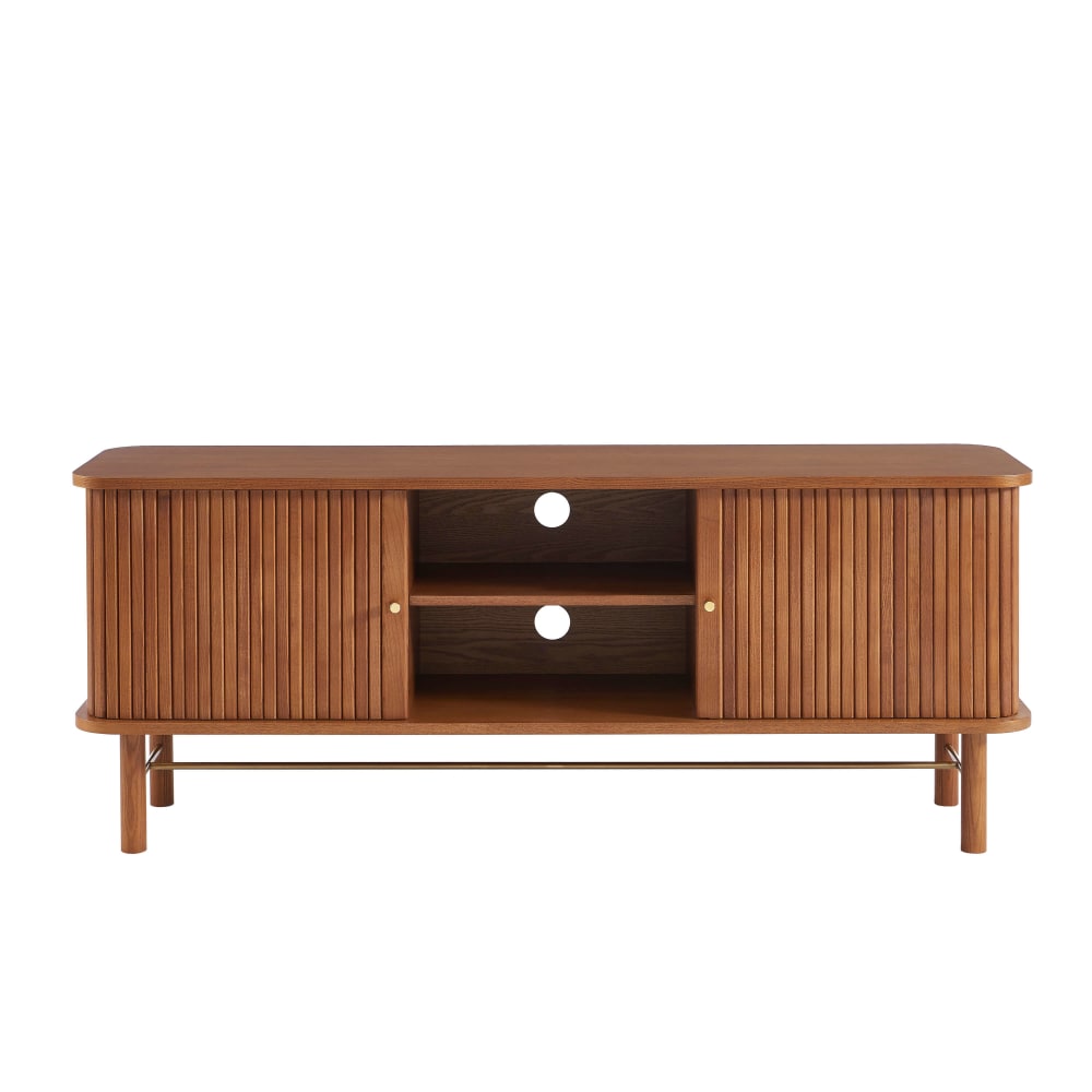 Meuble TV frêne foncé portes tambour 150cm