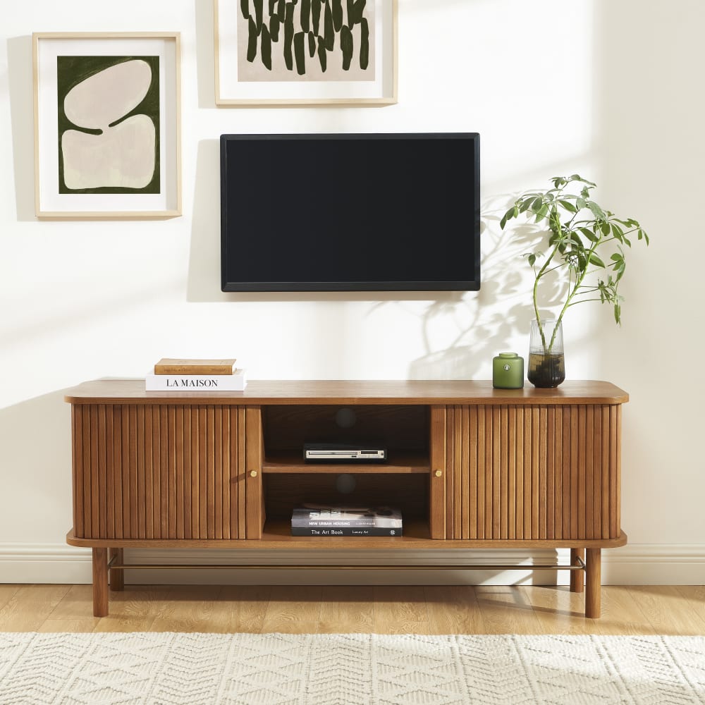 Meuble tv frêne foncé portes tambour