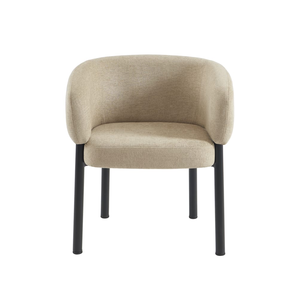 Fauteuil de table velours beige et pieds métal noir