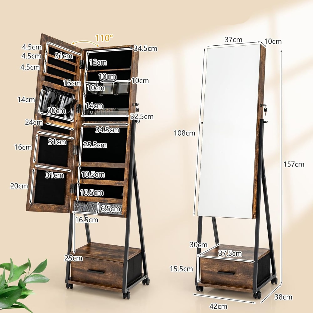 Armoire à bijoux 2 en 1 avec miroir marron 42 x 38 x 157 cm - Maisons du Monde