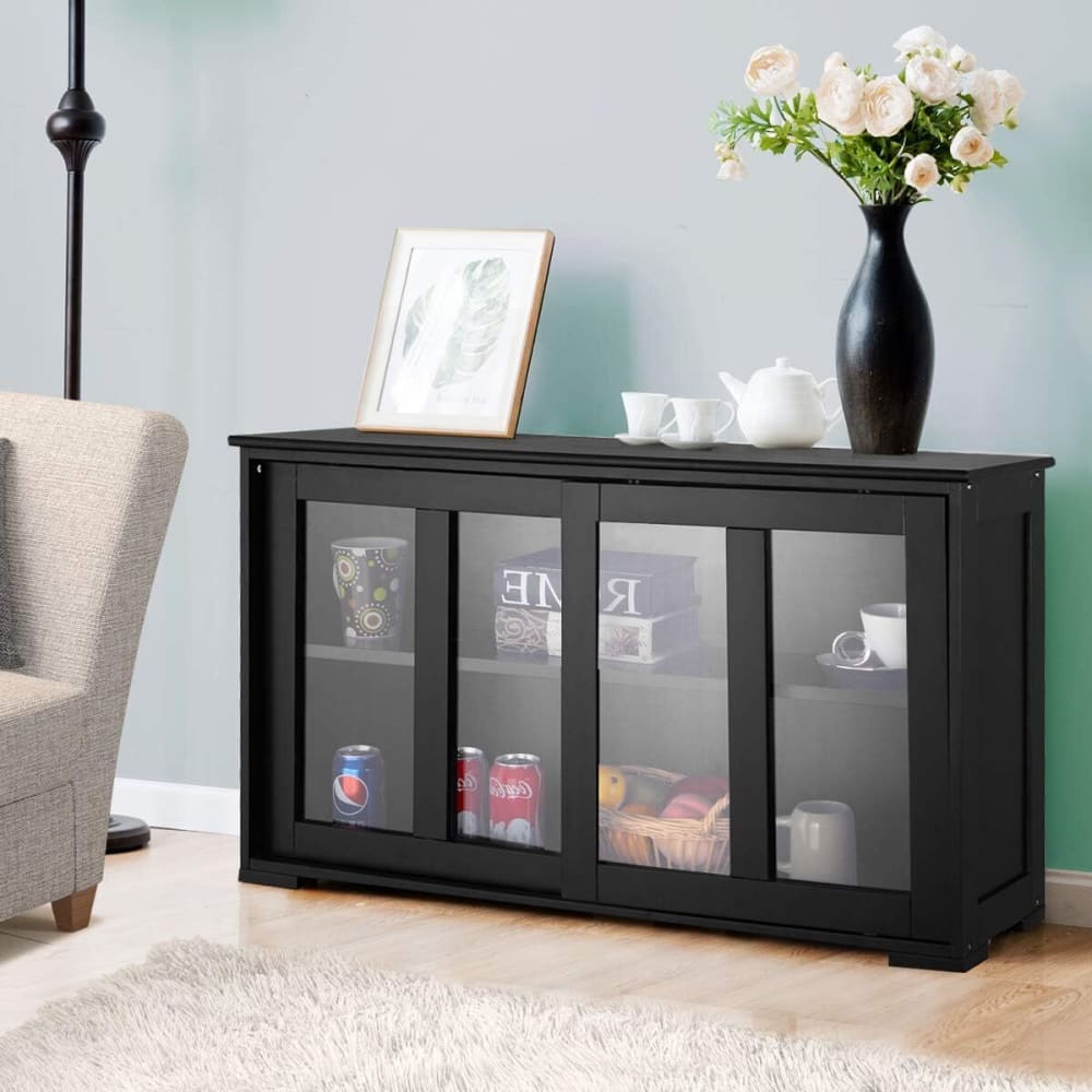 Buffet commode bas réglable noir 106,5x33x62,5cm