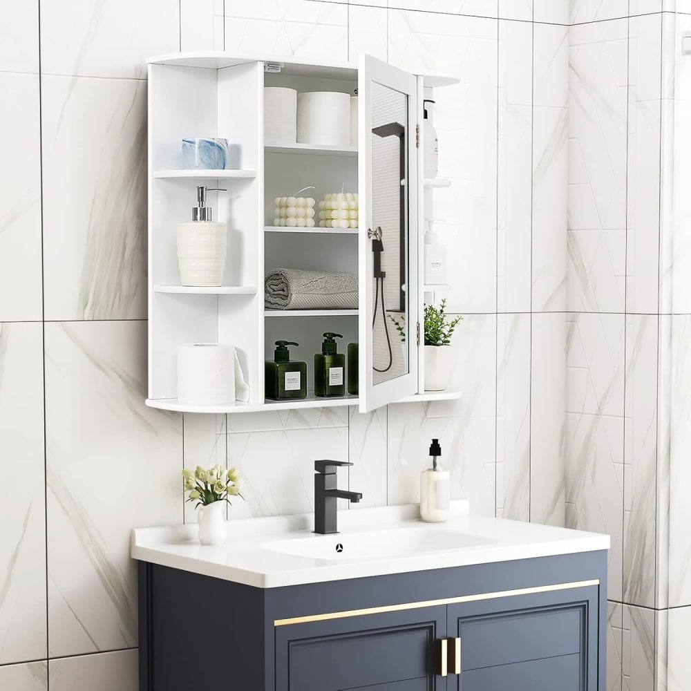 Meuble mural avec miroir de salle de bain blanc 65 x 17 x 63cm