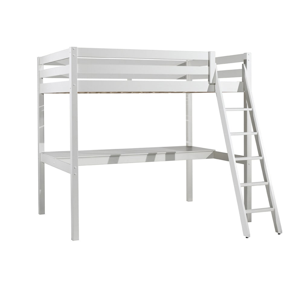 Lit mezzanine blanc 140x200cm avec bureau 205 cm