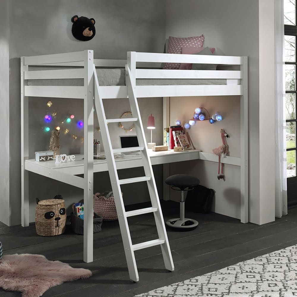 Lit mezzanine blanc 140x200cm avec bureau 205 cm - Maisons du Monde