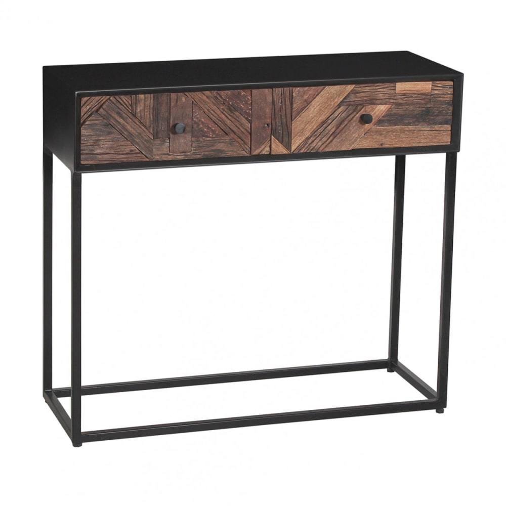 Console 2 tiroirs en métal noir et bois recyclé