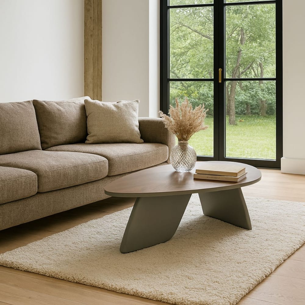 Table basse plateau plaquage noyer pieds laqué kaki mat - Maisons du Monde
