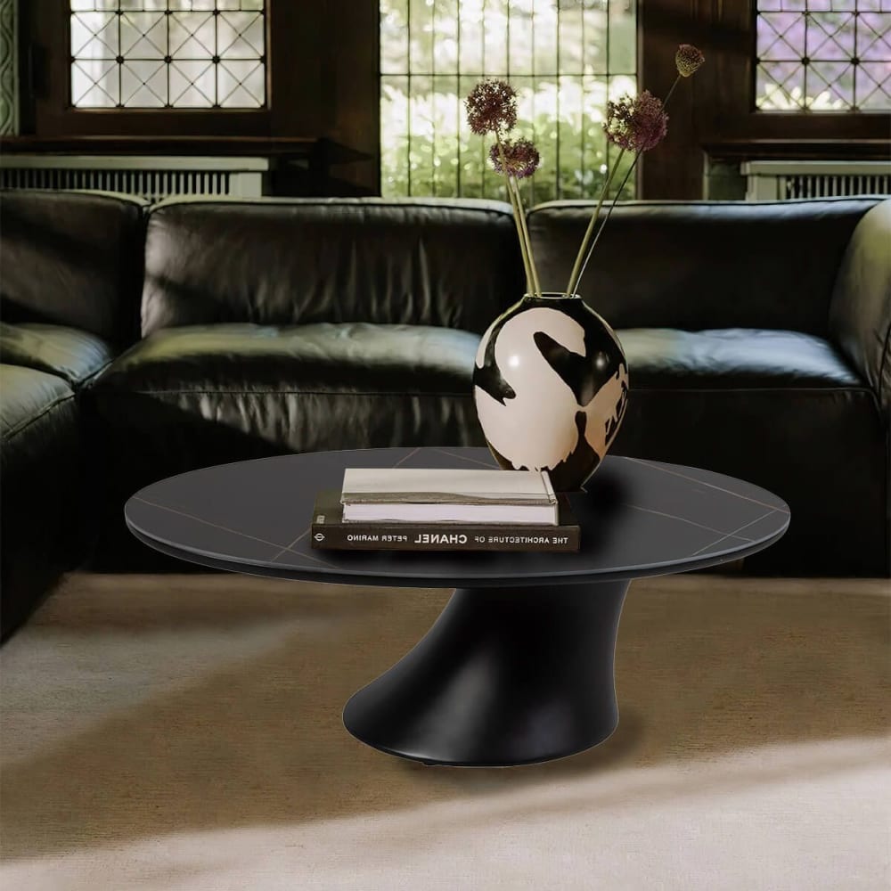 Table basse noire plateau céramique marbré pied en abs - Maisons du Monde