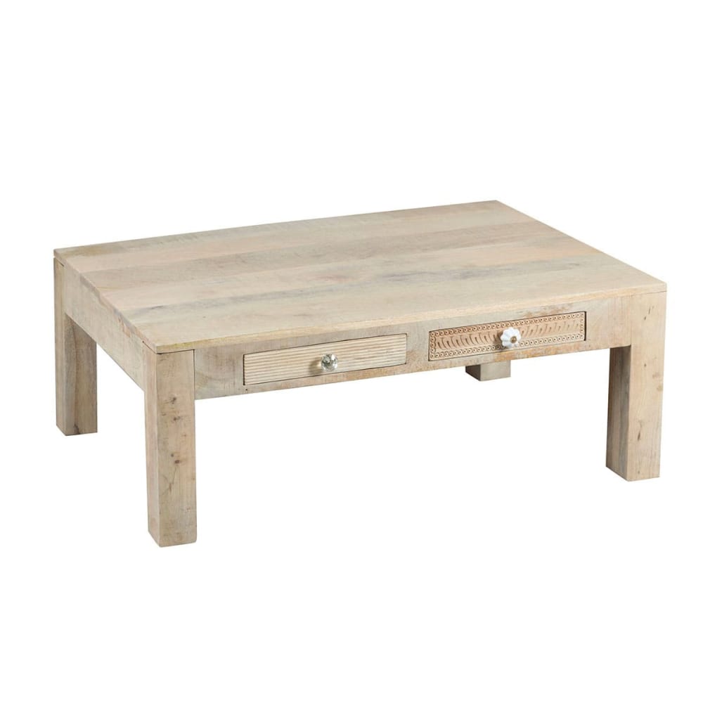 Table basse 2 tiroirs en manguier massif clair