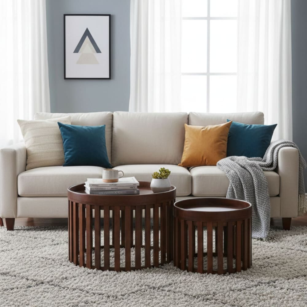 Lot de 2 tables en manguier massif vernis teinté noyer - Maisons du Monde