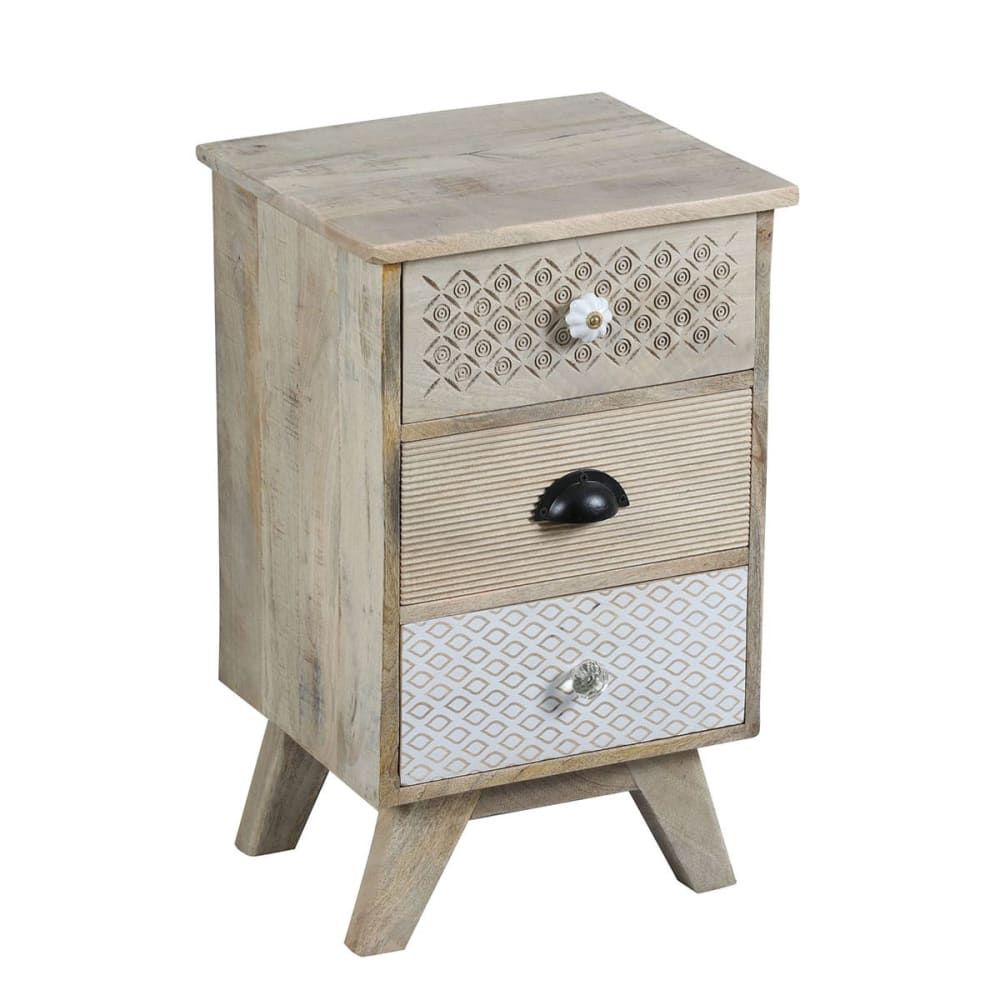 Altobuy Chevet 3 tiroirs en manguier massif clair style contemporain Marron Bois