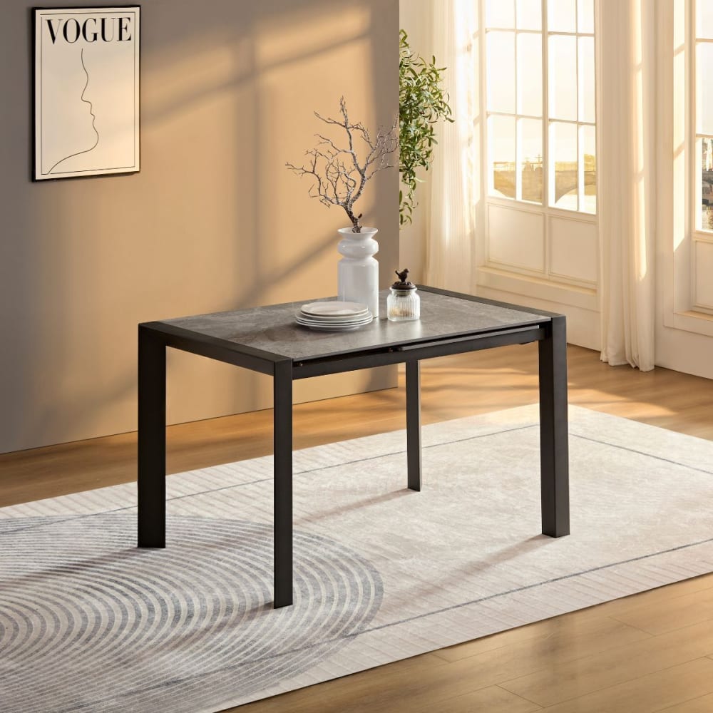 Table repas allongeable céramique marbré gris pieds métal gris