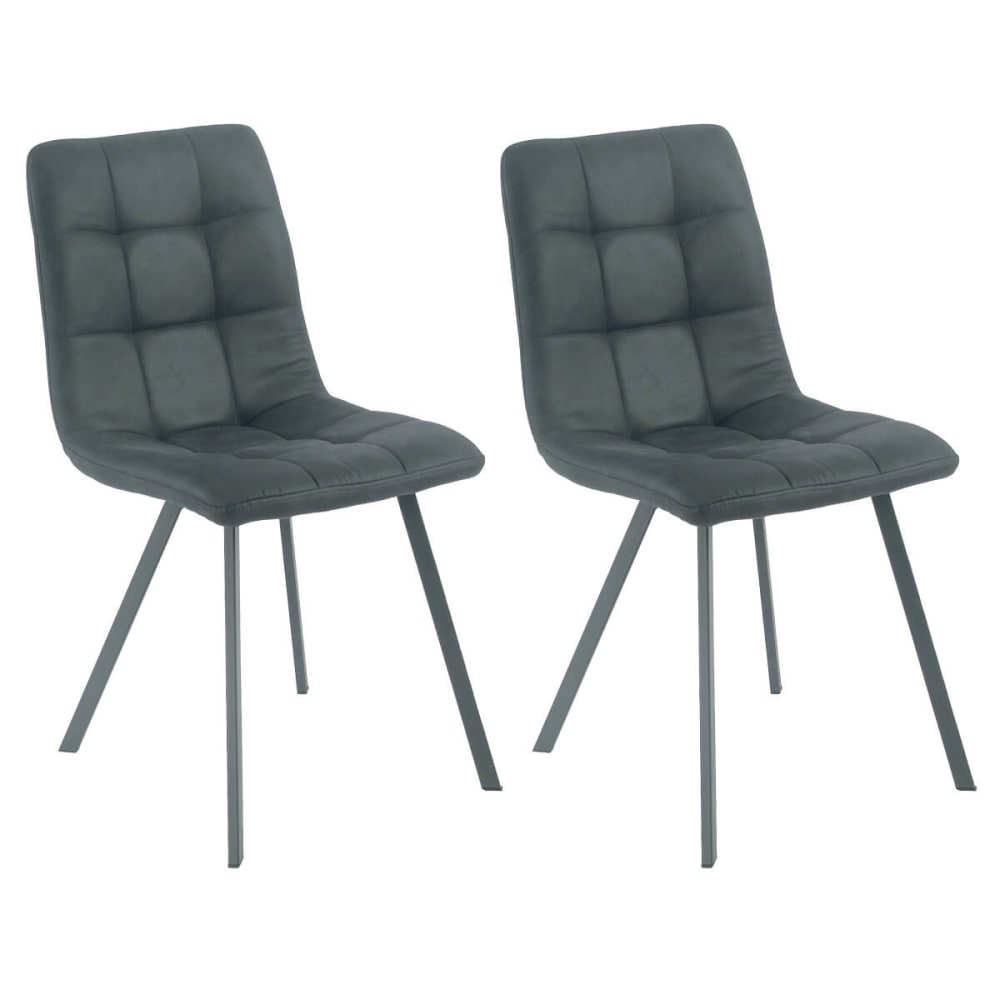 Lot de 2 chaises matelassées grises piètement gris mat