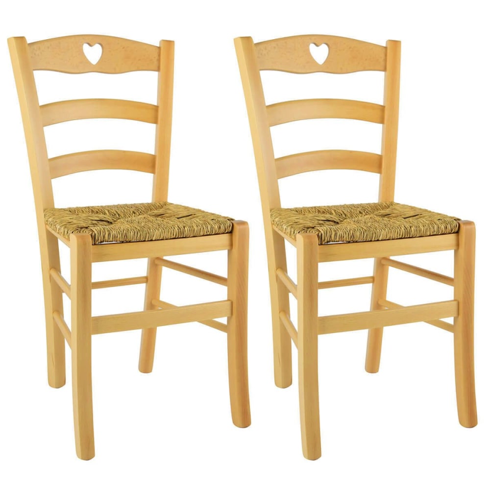 Lot  de 2 chaises naturelles et assises en paille