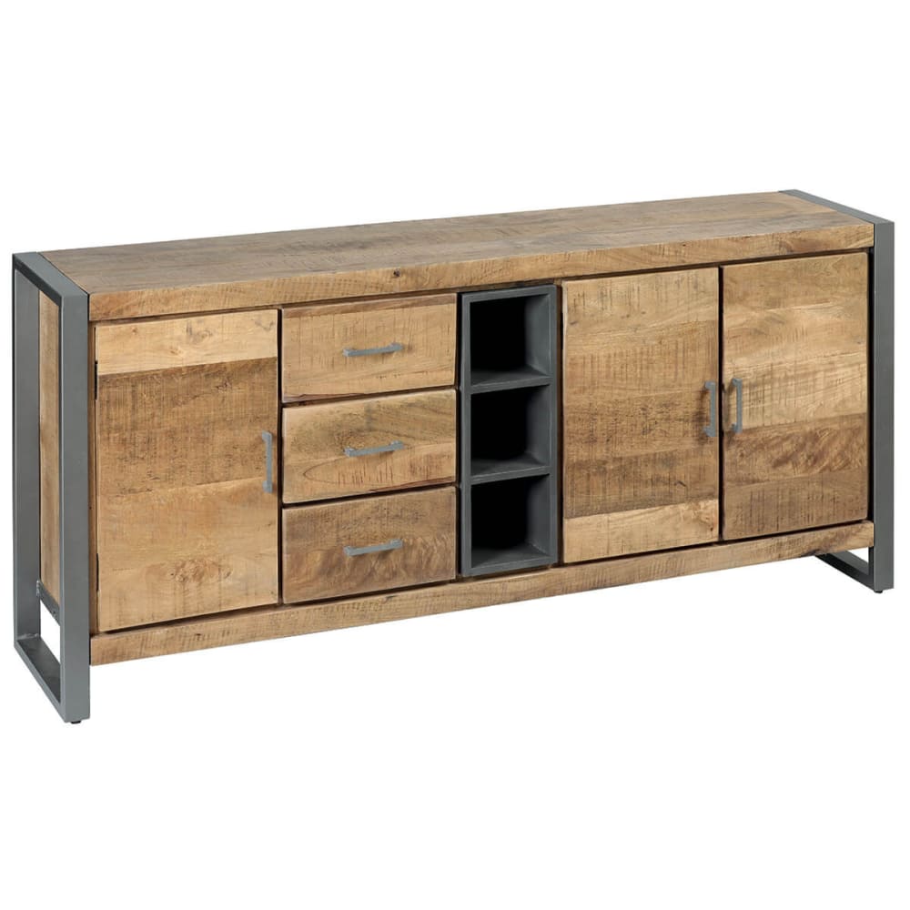 Buffet 3 portes 3 tiroirs bois et acier patiné