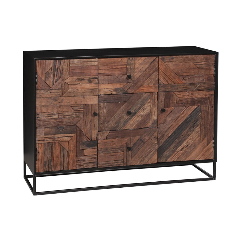 Buffet 2 portes 3 tiroirs en métal noir et bois recyclé