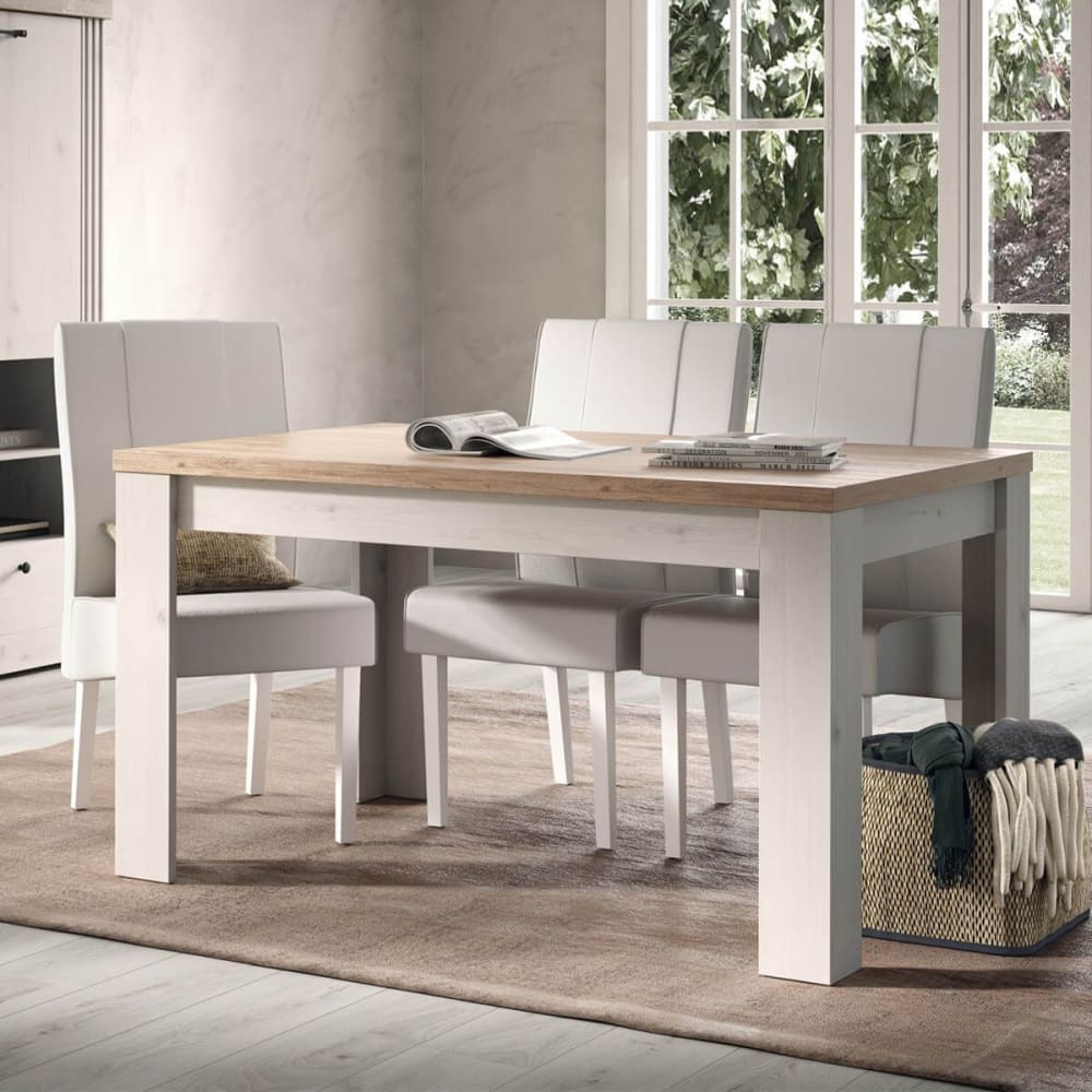 Table repas extensible aspect chêne blanchi et chêne clair