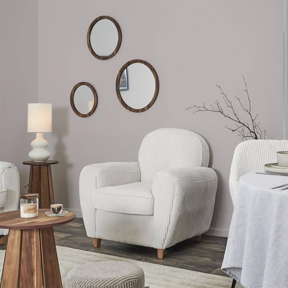 Fauteuil club tissu velours côtelé beige - Maisons du Monde
