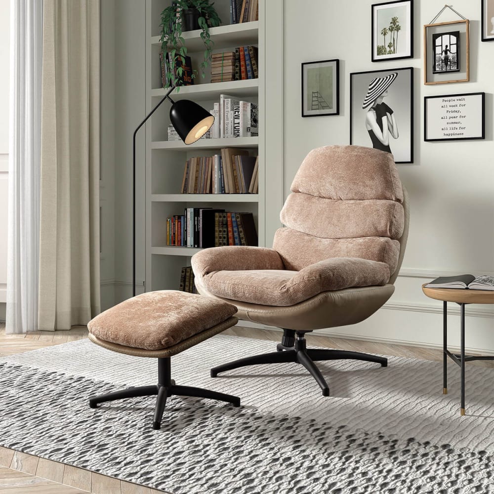 Fauteuil pivotant avec repose pieds bi-matière saumon - Maisons du Monde
