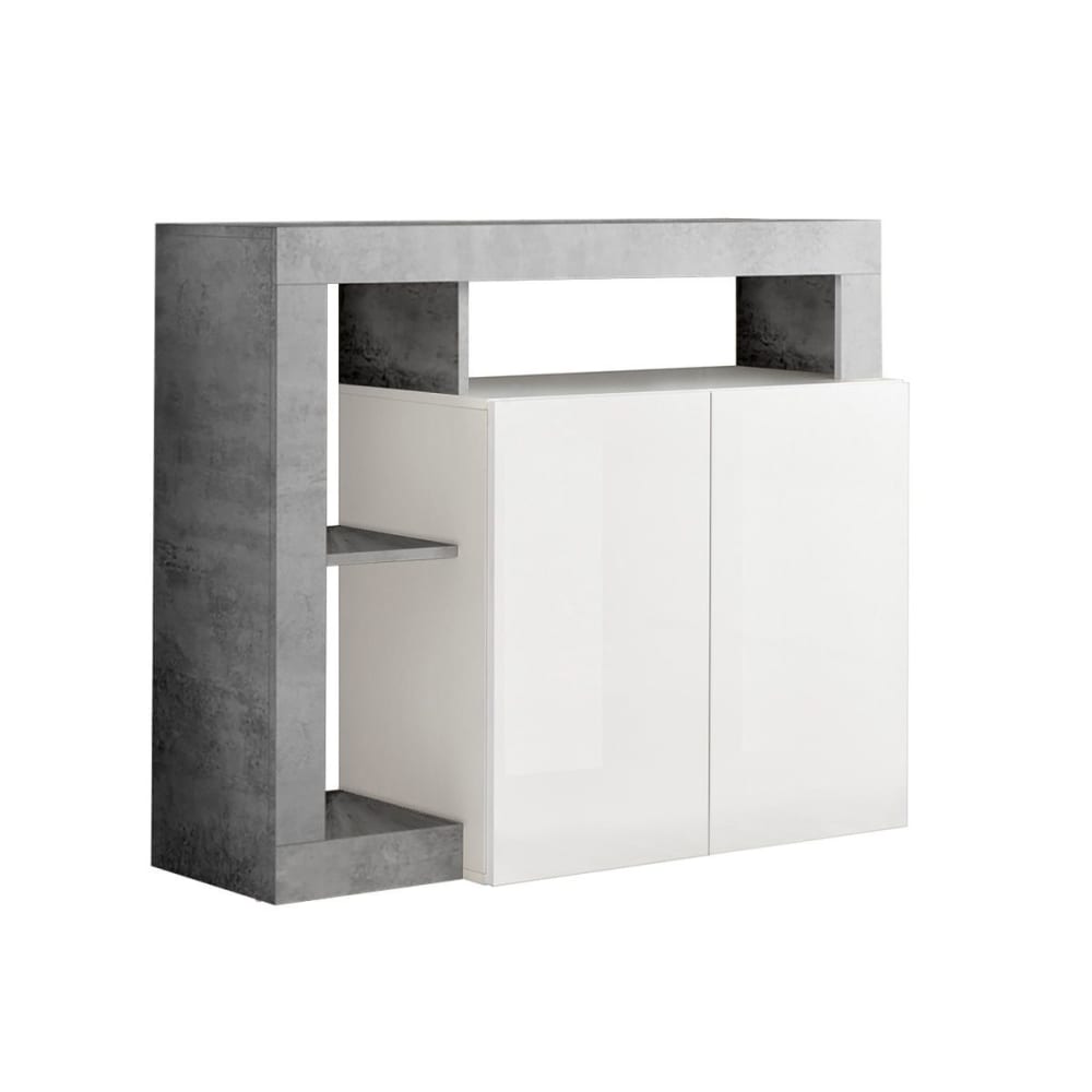 Buffet 2 portes blanc laqué avec niches aspect cimento