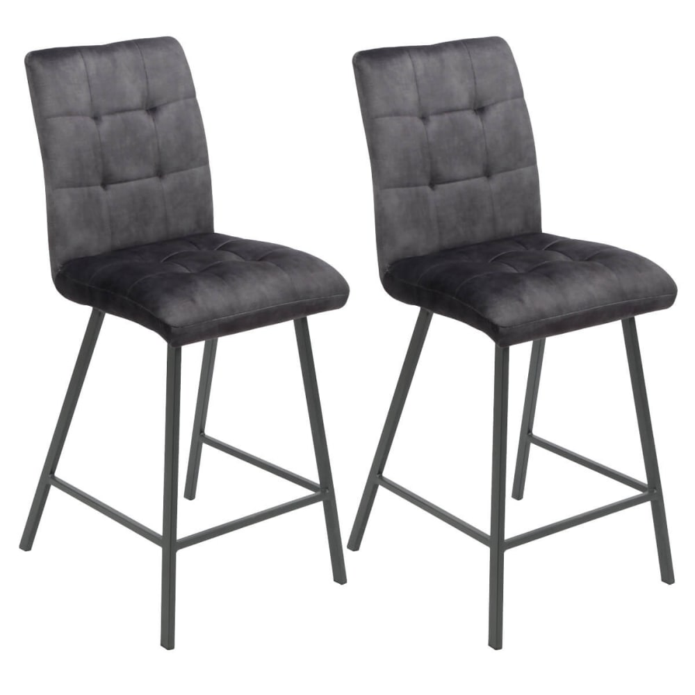 Altobuy Lot de 2 tabourets de bar capitonnés gris style contemporain Gris Tissu - 43x95x54cm