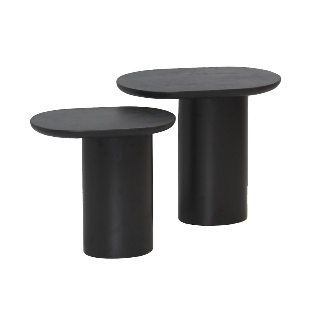 Lot de 2 tables basses plateaux manguier teinté noir pieds métal noir - Maisons du Monde