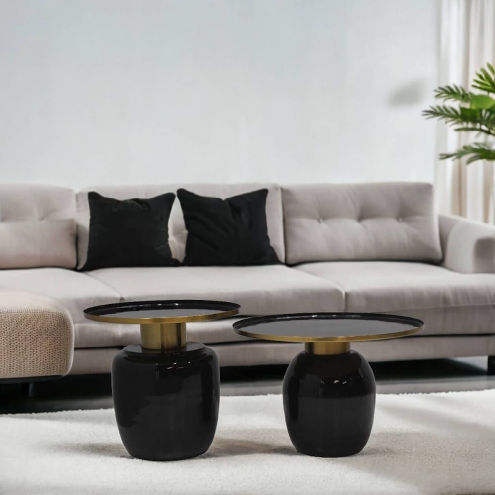 Lot de 2 tables basses en acier emaillé noir et doré - Maisons du Monde