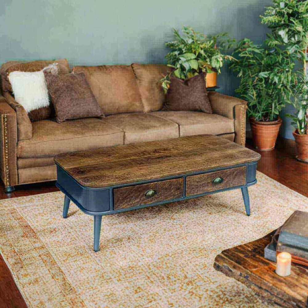 Table basse 2 tiroirs bois et acier patiné - Maisons du Monde