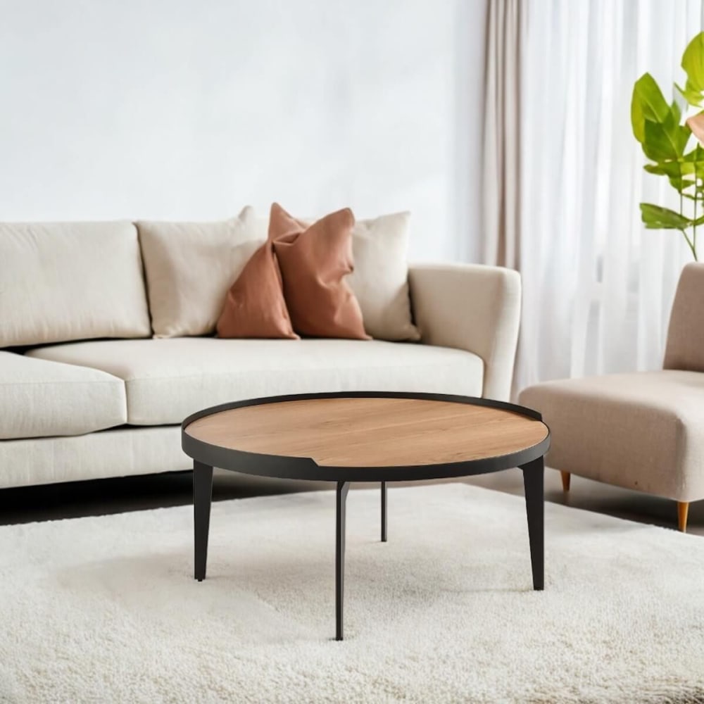 Table basse plaquée chêne cadre métal gris anthracite - Maisons du Monde