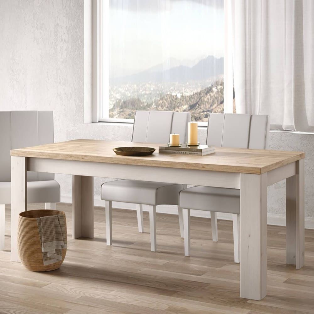 Table repas 180cm aspect chêne blanchi et chêne clair