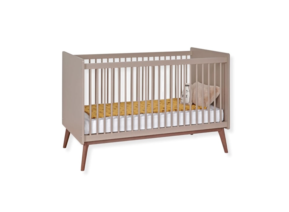 Lit bébé évolutif 70x140 Argile et Noyer (Nateo Concept) - Image 1