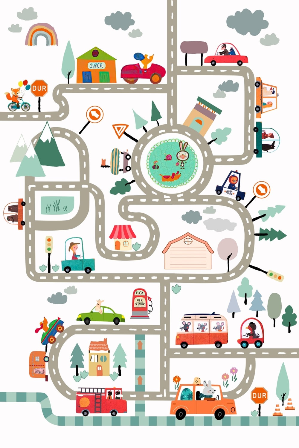 Tapis chambre enfant polyester circuit blanc 120x160 cm