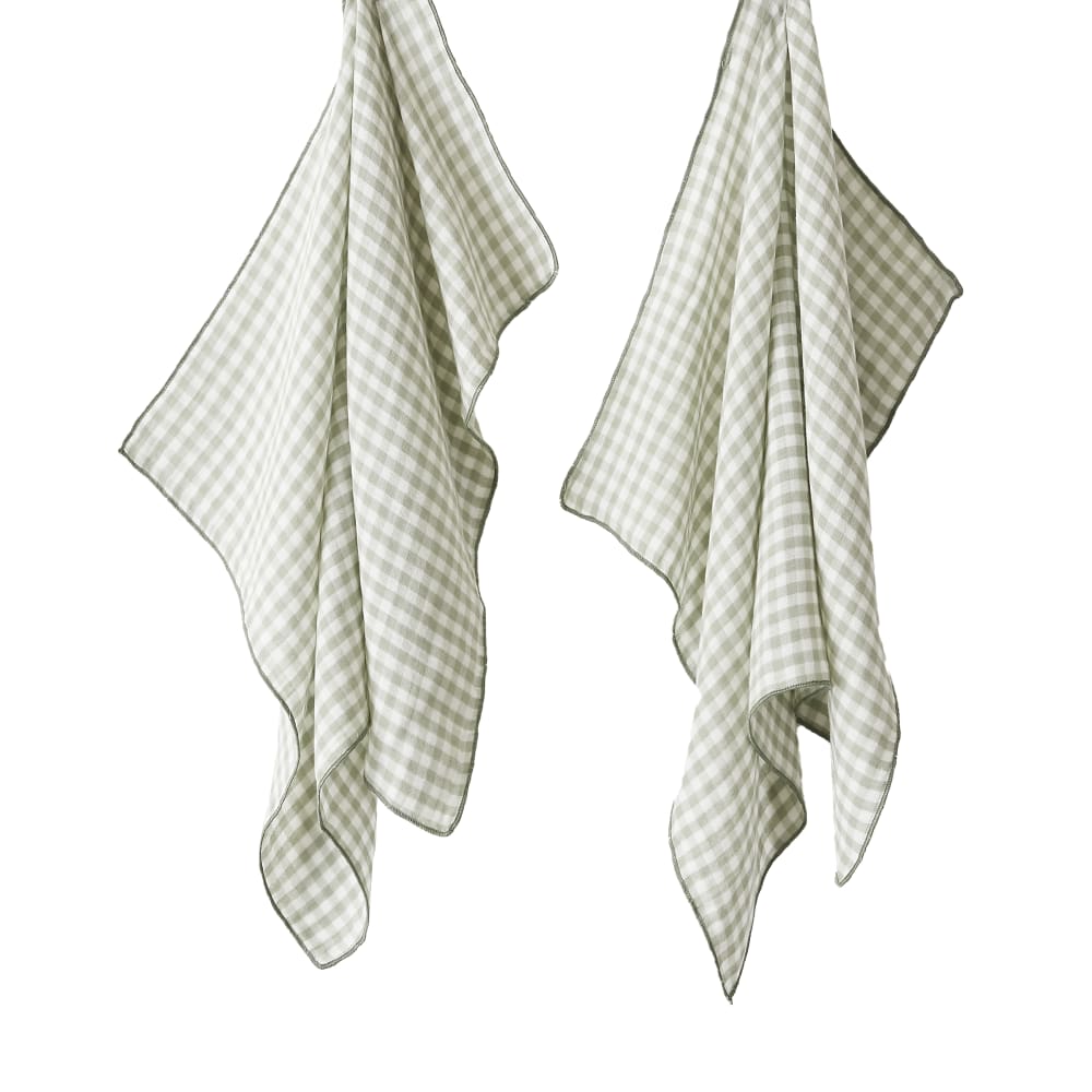 Lot de 2 essuie-mains gaze de coton quadri eucalyptus 50x70 cm