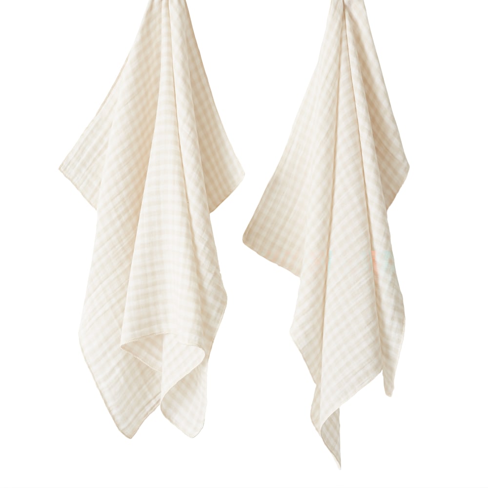 Lot de 2 essuie-mains gaze de coton quadri naturel 50x70 cm Lot de 2 essuie-mains gaze de coton quadri naturel 50x70 cm