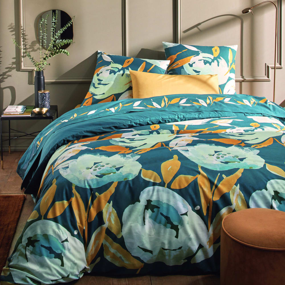 Parure housse de couette coton imprimée + 2 taies 260x240 cm