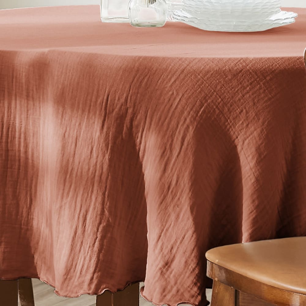 Nappe ronde gaze de coton terracotta 180x180 cm - Maisons du Monde