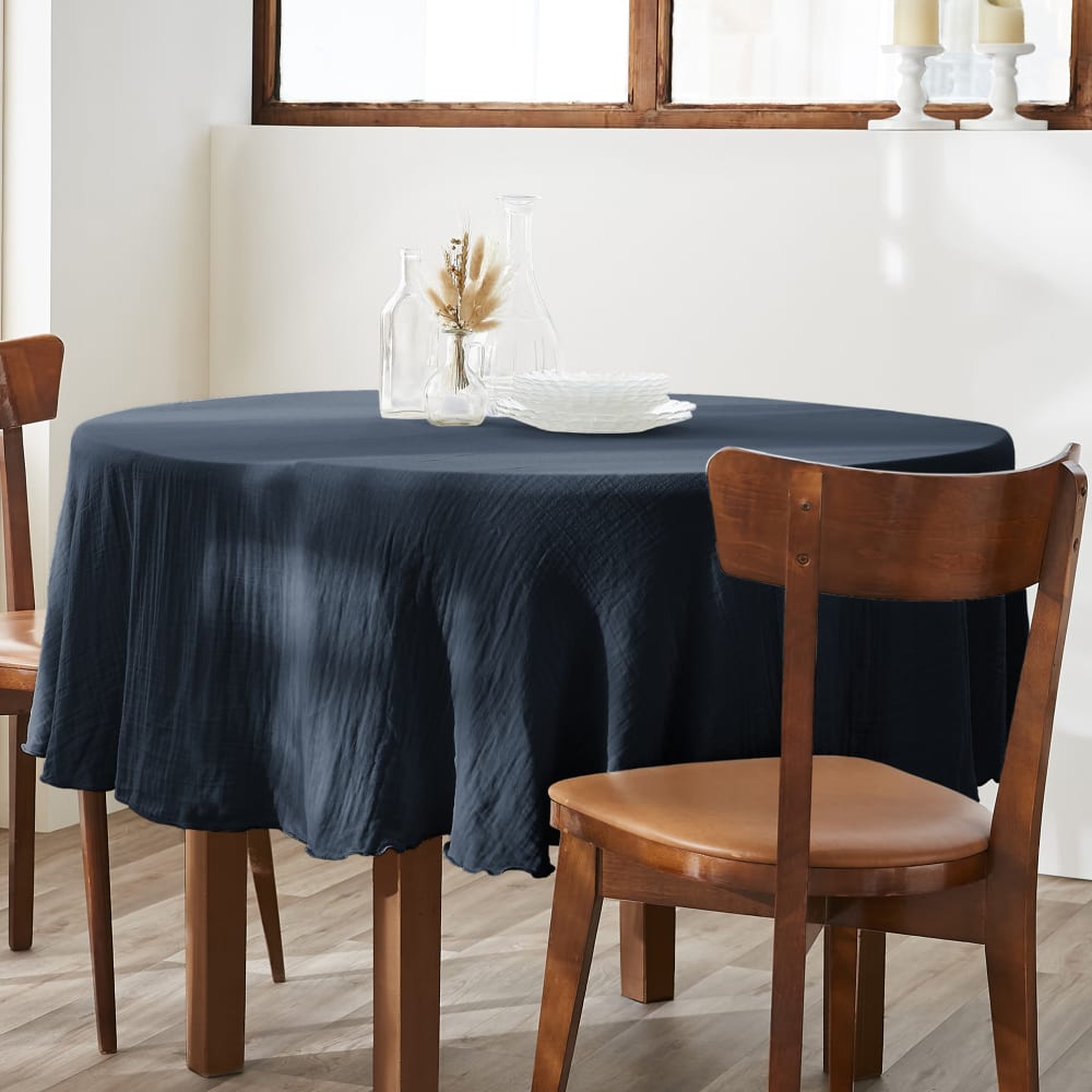 Nappe ronde gaze de coton minuit 180x180 cm Nappe ronde gaze de coton minuit 180x180 cm