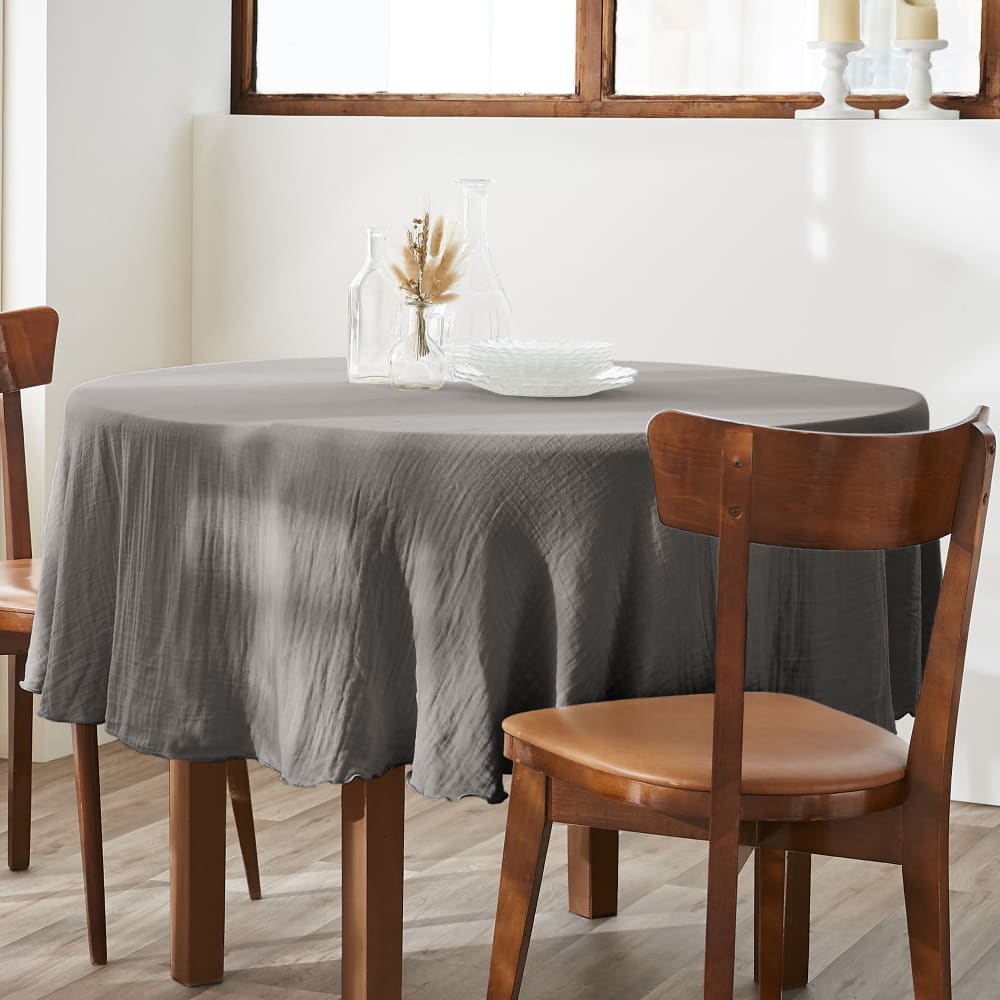 Nappe ronde gaze de coton granit 180x180 cm