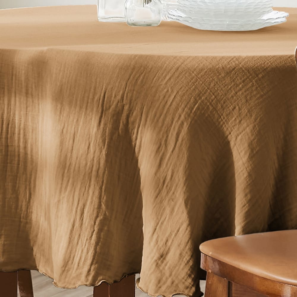 Nappe ronde gaze de coton camel 180x180 cm - Maisons du Monde
