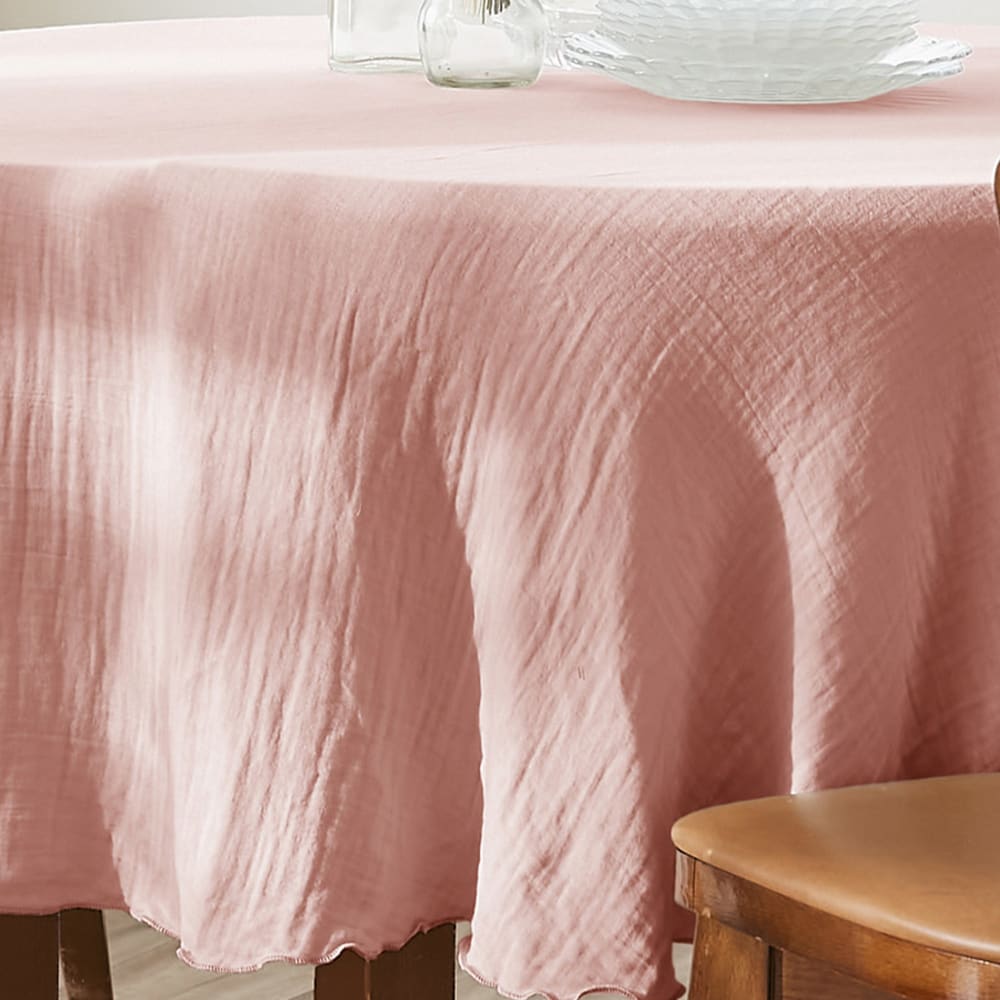 Nappe ronde gaze de coton rose pêche 180x180 cm - Maisons du Monde